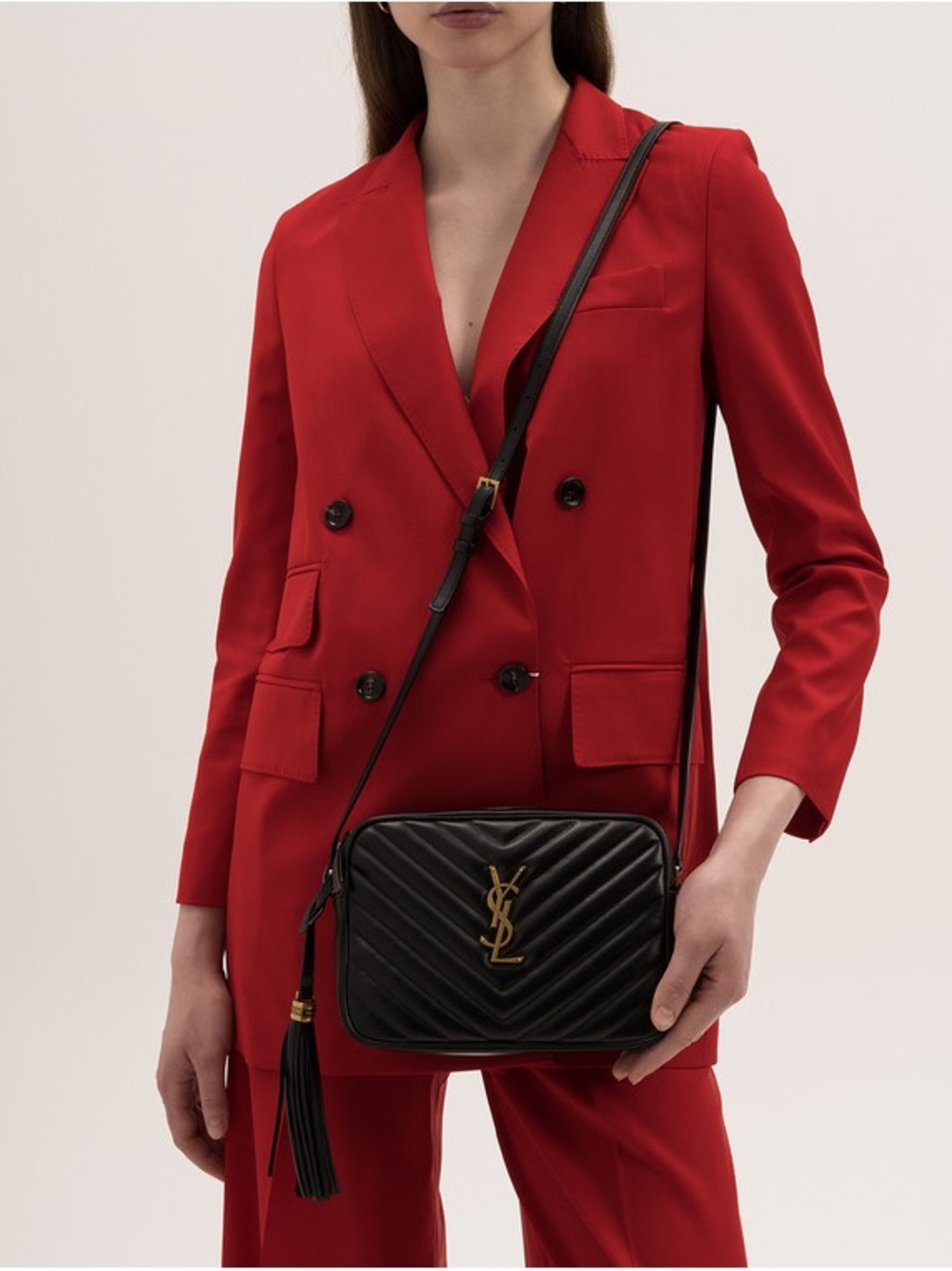Saint Laurent Black Chevron Quilted Leather Crossbody Bag with Tassel silverlogo - Picture 5 of 16